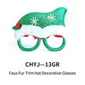 Green glitter Christmas party glasses with fuzzy white trim and snowflake patterns - Green Furred Hat Style (CHYJ-13GR)