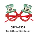 Christmas party glasses with mini green top hat decoration on red glitter frames - Green Mini Top Hat Style (CHYJ-23GR)