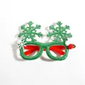 Green glitter Christmas party glasses with snowflake toppers and festive red temples - Large Snowflake Green Style (CHYJ-82GR)