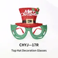 Sparkly Christmas festive party glasses with a decorative red top hat and green frame - Red Green Large Top Hat Style (CHYJ-17R)