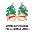 Christmas party decorative glasses featuring double green trees and gold glitter frames - Gold Frame Green 3D Double Tree Style (CHYJ-18GR)