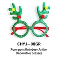 Festive Christmas reindeer antler glasses with decorative colorful pom-poms for party - Pompom Antler Green Style (CHYJ-08GR)