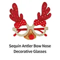 Christmas party glasses with red sequin reindeer antlers and gold glitter frames - Red Sequin Antler Bow Nose Style (CHYJ-19R)