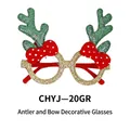 Festive Christmas glasses with green reindeer antlers and red polka dot bows for parties. - Green Antler Bowtie Style (CHYJ-20GR)