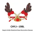 Festive sequin reindeer antler Christmas glasses with red bow and nose for party - Brown Sequin Antler Bow Nose Style (CHYJ-19BR)