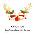 Christmas party glasses with gold reindeer antlers and red nose for holiday celebrations - Golden Long Antlers with Ears Style (CHYJ-30G)