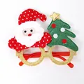 Festive gold glitter Christmas glasses with Santa and green tree for holiday parties - Dot Flannel Doll Tree Santa Style (CHYJ-79-1)