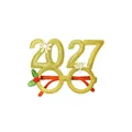 Glitter gold 2027 Christmas party glasses with snowflake and holly leaf decorations - Golden 2027 Year Style (2027G)
