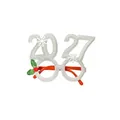 Silver glitter 2027 party glasses with festive red temples and snowflake accents - Silver 2027 Year Style (2027S)