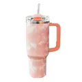 Tie-dye 40oz stainless steel tumbler with handle and straw for car use. - 40oz / Peach Tie-dye