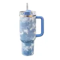 40oz tie-dye stainless steel insulated tumbler with handle and straw - 40oz / Tie-Dye Blue