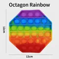 Detailed view of a rainbow octagonal push bubble fidget toy measuring 12cm by 12cm - Pop It Fidget Toy (Rainbow Octagon)