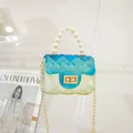 Mini transparent jelly crossbody bag with blue-yellow gradient and pearl handle. - Yellow