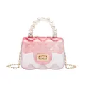 Mini pink gradient transparent jelly crossbody bag featuring a pearl handle and gold chain - Pink