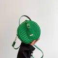 Vibrant green trendy quilted round crossbody shoulder bag with gold hardware accents - Green