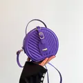 Elegant purple round crossbody bag with quilted V-pattern design for women - Purple