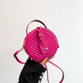 Trendy magenta quilted round crossbody bag with top handle and gold hardware - Rose Red