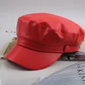 Fashionable red PU leather baker boy hat with a retro octagonal design for women - One Size 57-58cm / Regular Flat Top Style (普通平顶红色) / Red