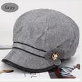 Classic vintage grey octagonal newsboy cap for women with PU leather brim and flower accent - One Size 57-58cm / Trimmed Octagonal Style (包边八角灰色) / Gray