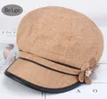 Vintage beige newsboy hat for women featuring PU leather trim and elegant flower detail - One Size 57-58cm / Trimmed Octagonal Style (包边八角米色) / Beige