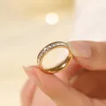 Elegant rose gold titanium steel ring featuring a row of sparkling full-circle crystals - 5-b-6 Gold Square Diamonds (one Row) (refund Or Exchange Guaranteed If Fading) / Size 5