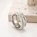 Damenring aus silbernem Edelstahl mit zweireihigen quadratischen Kristallen - 7-b-2 Stahlfarbene Quadratische Diamanten Zwei Reihen (verblasst Nie) / Größe 5