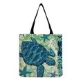 Large canvas tote bag with artistic sea turtle and starfish print for beach or daily use. - Realistic Deep Blue Sea Turtle and Starfish Pattern (hm4549b)