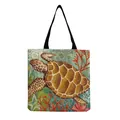 Spacious canvas tote bag featuring an artistic marine life sea turtle print design - Sea Turtle and Coral Reef Pattern (hm4535b)