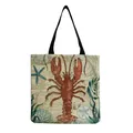 Large capacity nautical tote bag with vintage lobster and starfish print for daily use - Red Lobster and Blue Starfish Pattern (hm4533b)