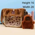 Detail view showing a soft Capybara plush bag with a clear front window compartment - PVC Style 3