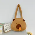 Lindo bolso de hombro de felpa capibara marrón con un pequeño adorno de pez naranja - Asa Extraíble Con Forma De Pez (29 Cm De Alto 33 Cm De Ancho)