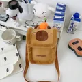 Adorable brown capybara plush shoulder bag with cute orange doll decoration for style - Square Capybara