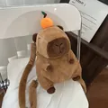 Adorable brown capybara plush shoulder bag featuring a cute orange decoration on its head - 3D Sitting Capybara (Plush Strap)