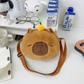 Cute Capybara plush crossbody bag with orange fruit top decoration - Small Round Bag