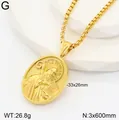 Detail view of 3D St. Benedict gold stainless steel portrait pendant necklace. - St. Benedict Portrait Style (G) / 18K Gold