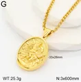 Detail view of a retro 3D portrait gold pendant with 33x26mm dimensions and box chain. - Classic Figure Relief Style (G) / 18K Gold