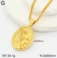 Detail view of vintage 3D St. Christopher gold pendant necklace with size labels - St. Christopher Style (G) / 18K Gold