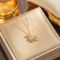 Elegant gold-plated floral pendant necklace featuring sparkling white zircon flowers - White Rhinestone Flower Gold (323)