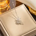Elegant silver titanium steel necklace featuring a double crystal flower pendant design. - White Rhinestone Flower Silver (323)