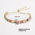 Detailansicht eines bunten Zirkon-Armbands mit Längen- und Gewichtsangaben in Gold. - Gold mit buntem Zirkon