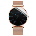 Detailed close-up of a men's business watch with blue hands and rose gold mesh strap - Standard Size / Blue Hands Rose Gold Case Rose Gold Mesh Band