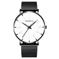 Minimalistische Herren Businessuhr mit weißem Zifferblatt und schwarzem Edelstahl-Netzband - Standardgröße / Weißes Zifferblatt Schwarzes Gehäuse Schwarzes Mesh-Armband