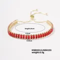 Detailansicht des vergoldeten Armbands mit roten Zirkonia und genauen Maßangaben - Gold Roter Zirkonia