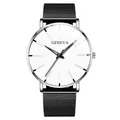 Minimalist silver men's business watch with black mesh strap and white Geneva dial detail - Standard Size / White Dial Silver Case Black Mesh Band