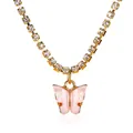 Elegante collana tennis placcata oro con strass trasparenti e ciondolo farfalla rosa - Oro Rosa