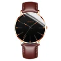 Detailed view of GENEVA men's watch with rose gold case and brown leather strap - Standard Size / Rose Gold Hands Rose Gold Case Brown Leather Strap