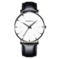 Classic men's business watch with white dial and black leather strap - Standard Size / White Dial Black Case Black Leather Strap