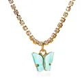 Elegante collana girocollo dorata con strass e ciondolo a farfalla color turchese - Oro Blu Lago