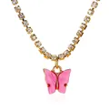 Elegante collana con ciondolo a farfalla rosa e catena d'oro con strass per donna - Viola Oro