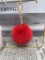 Soft 8cm red faux rex rabbit fur pom pom keychain with elegant gold hardware for bags - 12# Bright Red / 8cm + Gold Ring Keychain